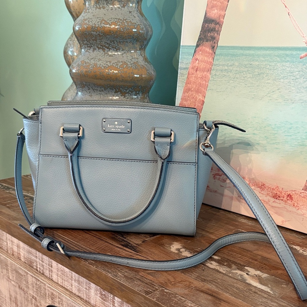 kate spade Light Blue Leather Satchel with Crossbody Strap